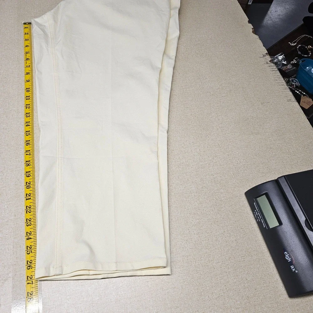 Isaac Mizrahi Live! Women's Cream Stretch Cropped‎ Trouser Dress Pants Size 28W